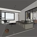 Modern Minimalist Living and Dining Room Interior With Wall-mounted TV Large Window And Light-colored Sofa