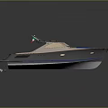 Sleek Modern Yacht With Blue Seats Wooden Deck And Stylish Exterior On Water