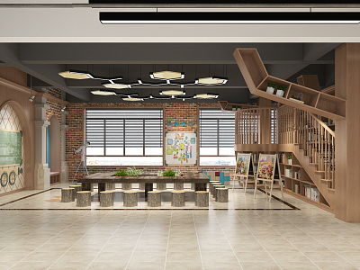 Industrial LOFT kindergarten school aisle mathematics learning space 3d model