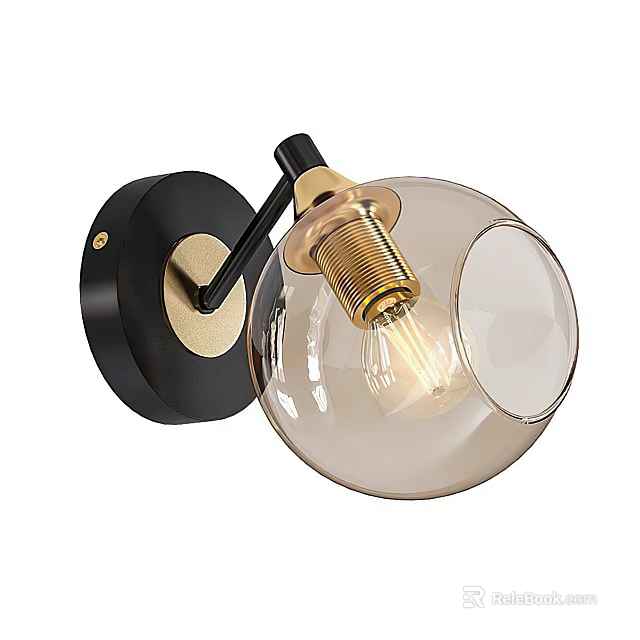 Modern Black Base Wall Lamp With Gold Accent And Glass Globe Shade 3d model 