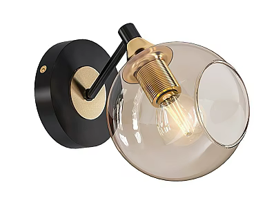 Modern Black Base Wall Lamp With Gold Accent And Glass Globe Shade 3d model