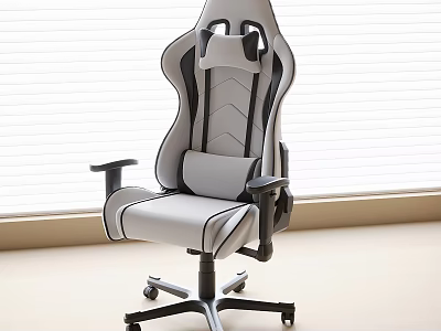 Ergonomic High Back Office Chair with Headrest Lumbar Support Gray Black Leather Armrests and Wheels 3d model