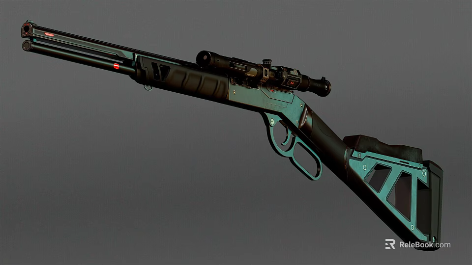 Tactical Rifle With Scope Blue Black Finish Ergonomic Grip And Modern Design 3d model 