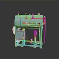 Teal Colored Industrial Processing Equipment With Cylindrical Tank Pipes Valves And Gauges