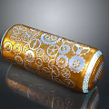Golden Cylindrical Daily Necessities With Shiny Surface And Intricate Gear Patterns Design