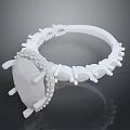 White Decorative Ring With Large Gemstone And Beaded Ornate Band