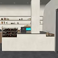 Café Interior Design With Pastry Display Cases And Counter Shelves 3d model