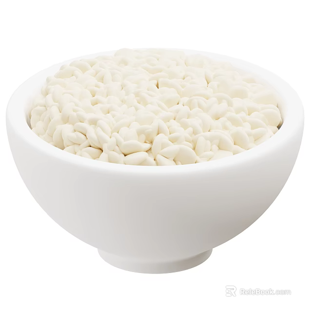 Raw White Rice in White Ceramic Bowl for Healthy Meal Preparation 3d model 