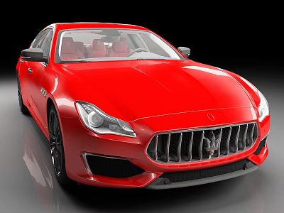 Red Maserati Luxury Sedan Featuring Sleek Front Grille And Shiny Red Body Design 3d model