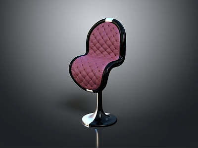 Stylish Modern Chair With Pink Quilted Seat Black Frame And Metal Base 3d model