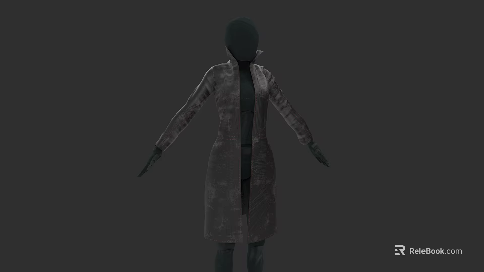 Long Textured Coat On Black Headless Mannequin With Outstretched Arms 3d model 