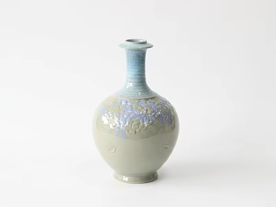 Elegant Ceramic Vase with Light Gray Blue Glaze and Hand Painted Floral Patterns 3d model