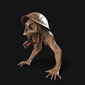 Creepy Skeleton Creature Wearing Old Hat In Crawling Posture With Red Tongue