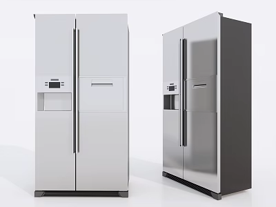 Modern Double Door Refrigerators In White And Stainless Steel With Digital Display And Storage 3d model