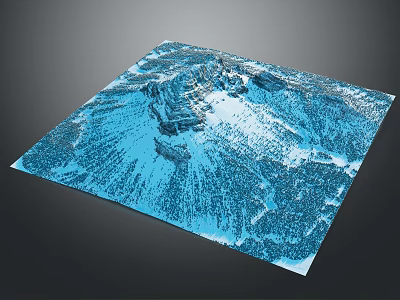 Blue 3D Landscape Model Featuring Snow Covered Mountains And Glaciers With Textured Terrain 3d model