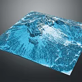 Blue 3D Landscape Model Featuring Snow Covered Mountains And Glaciers With Textured Terrain