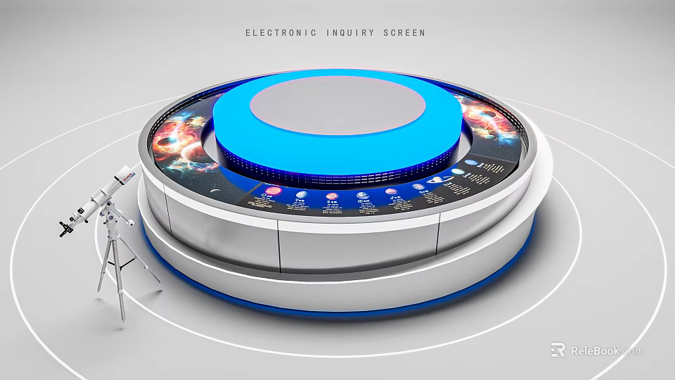 Electronic Inquiry All in One Machine with Circular Design and Blue Top Display Screens 3d model 