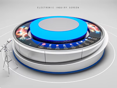 Electronic Inquiry All in One Machine with Circular Design and Blue Top Display Screens 3d model