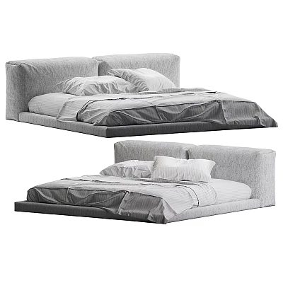 Gray Upholstered Double Bed with Minimalist Design Soft Pillows and Cozy Bedding 3d model