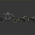 Vintage Horse Drawn Carriage With Yellow Decorative Details And Black Horses