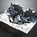 Detailed Ruined Stone Scene Components With Broken Blocks And Scattered Debris
