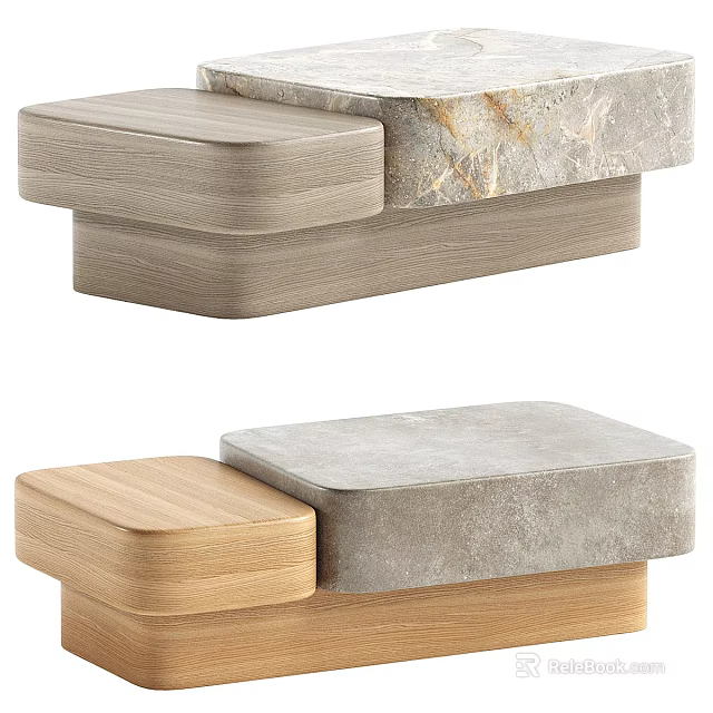 Modern Coffee Table Design With Layered Wooden And Stone Concrete Top Structure 3d model 