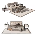 Modern Double Bed Setup With Bedside Tables Pillows Blanket Decor Items And Area Rug 3d model