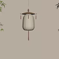 Traditional Hanging Lantern With Beige Lampshade Brown Tassels And Bamboo Leaves On Light Wall