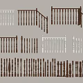 Railings and Balusters in Various Architectural Styles with White and Brown Designs 3d model