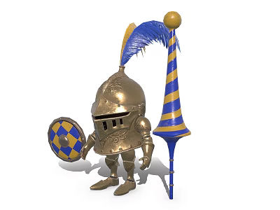 Game Movie Character In Golden Armor With Blue Feather Shield And Spear 3d model