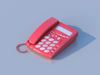 Essential Household Red Landline Phone With Keypad Display Screen And Coiled Cord 3d model