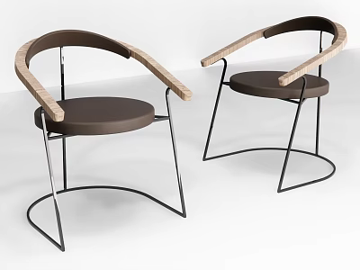 Modern Leisure Chairs With Metal Frame Wooden Armrests And Dark Upholstered Seats 3d model