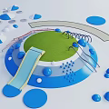Children's Playground Feature Wall with Green Circular Area Blue Steps Slide and White Circular Decorations
