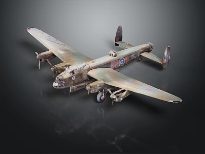 Detailed Vintage Military Airplane Model With Four Propellers Camouflage Paint And Roundel Markings 3d model