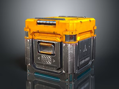 Yellow And Silver Metallic Square Shaped Household Storage Container With Durable Handle And Secure Lock 3d model