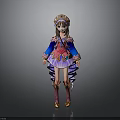 Traditional Female Costume With Decorative Headdress Blue Pink Robe And Boots