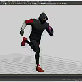A Man Running In Black Hoodie With Red Shoes And White Sleeves On Gray Background