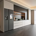 Modern Kitchen Sideboard With Black White Sleek Panels Storage Cabinets Drawers And Built in Lighting