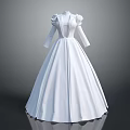Elegant White Formal Gown With Long Sleeves Puffed Shoulders And Full Skirt