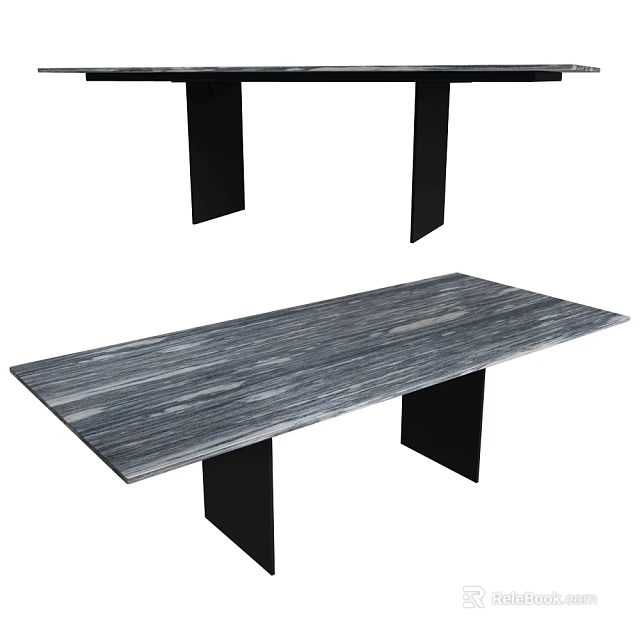 Modern Dining Table With Grey Wooden Top And Black Minimalist Legs For Interior Design 3d model 