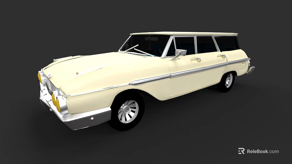 Vintage White Station Wagon With Classic Design And Retro Body Details 3d model 