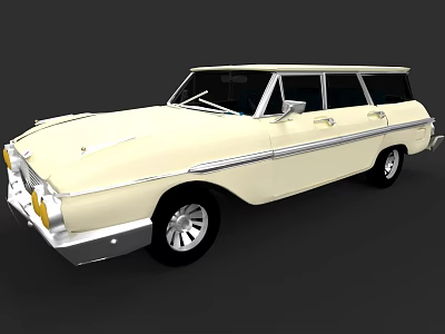 Vintage White Station Wagon With Classic Design And Retro Body Details 3d model