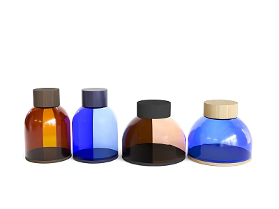 Colorful Ceramic Vessels With Rounded Bodies And Colored Lids For Home Decor 3d model