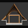 Modern Architectural Model Featuring Triangular Wooden Roof And Glass Elements With Steps 3d model
