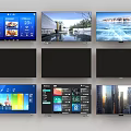 Modern Wall Mounted TVs Featuring Various Screen Displays Landscapes And City Views