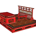 Traditional Red Ornate Carved Desk With Intricate Patterns On Decorative Platform 3d model
