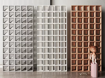 Modern Grid Pattern Room Dividers In White Gray Brown For Home Decor 3d model