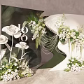 Elegant Wedding Decoration With White Flowers Greenery Beaded Chains And LOGO Backdrop 3d model