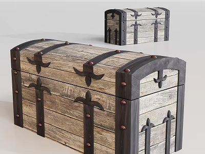Vintage Wooden Decorative Cabinet With Black Metal Accents Rivet Details And Retro Design 3d model
