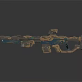 Futuristic Sci Fi Sniper Rifle Weapon With Detailed Metallic Blue Gold Accents And Scope